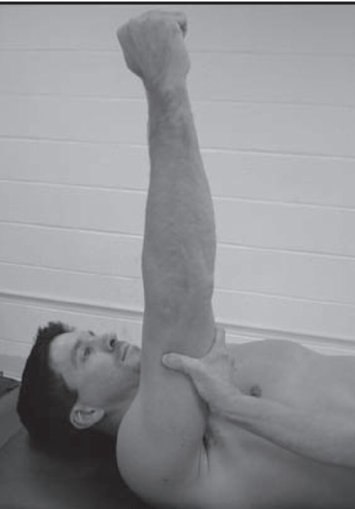 MMT of elbow extension Grades 3/5 to +2/5