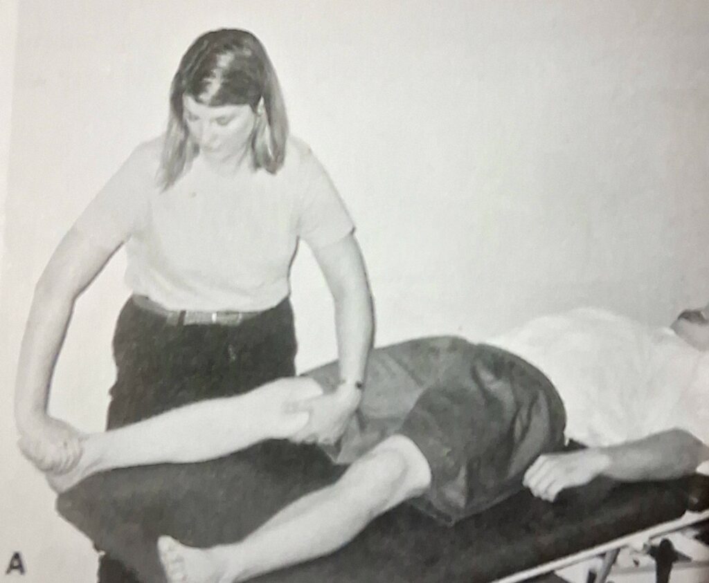 Starting position of D1 Flexion in PNF pattern in lower limb