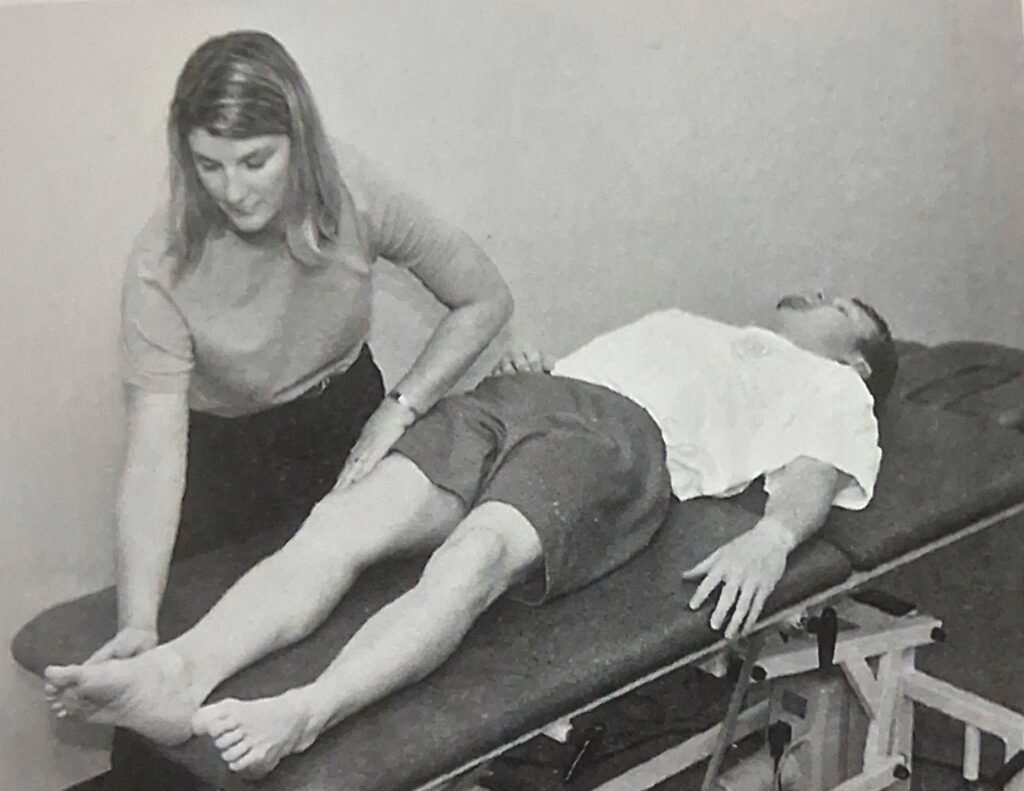 Starting position of D2 Flexion in PNF pattern in lower limb
