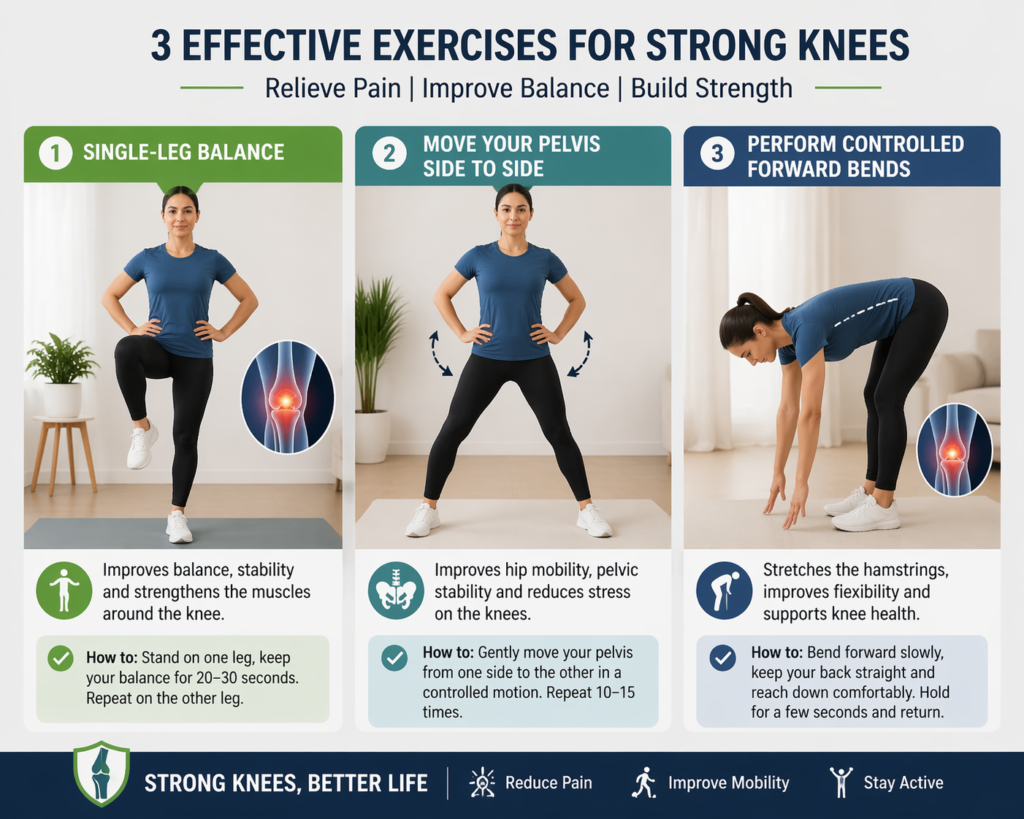 My knee hurt showing knee swelling and aching knees with 3 effective exercises for strong knees to fix knee hurt and improve stability