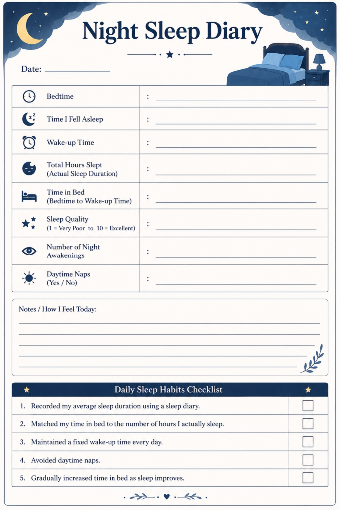Night Sleep Diary Pamphlets For insomnia